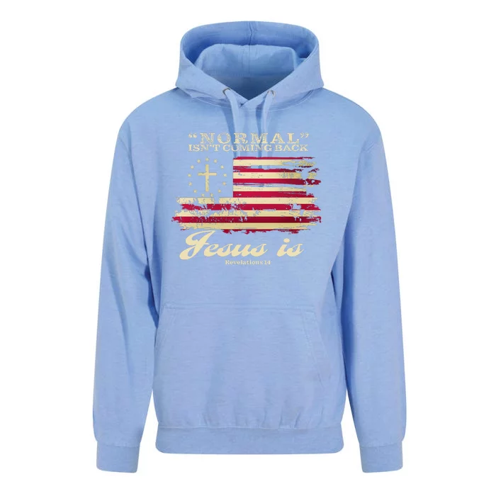 Normal Isn't Coming Back But Jesus Is Revelation 14 American Flag Unisex Surf Hoodie