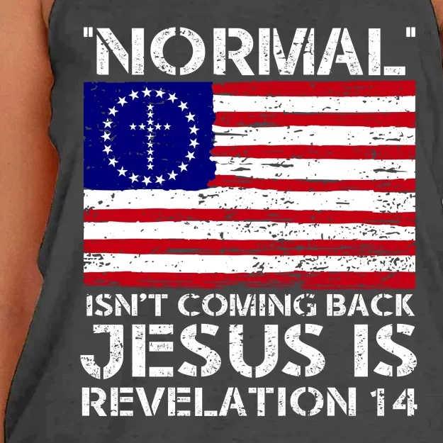 Norman Isnt Coming Back Jesus Is Revelation USA Flag Christianity Women's Knotted Racerback Tank