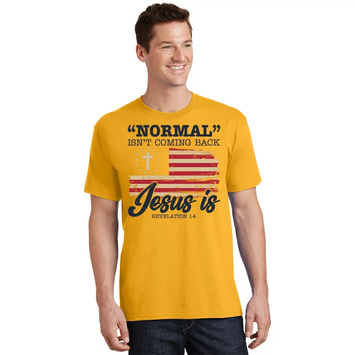 Normal Isn't Coming Back Jesus Is Distressed USA Flag T-Shirt