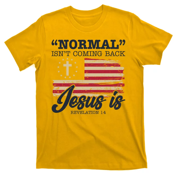 Normal Isn't Coming Back Jesus Is Distressed USA Flag T-Shirt