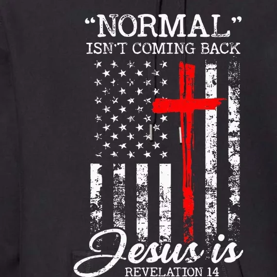 Normal Isnt Coming Back But Jesus Is Revelation 14 USA Flag Premium Hoodie