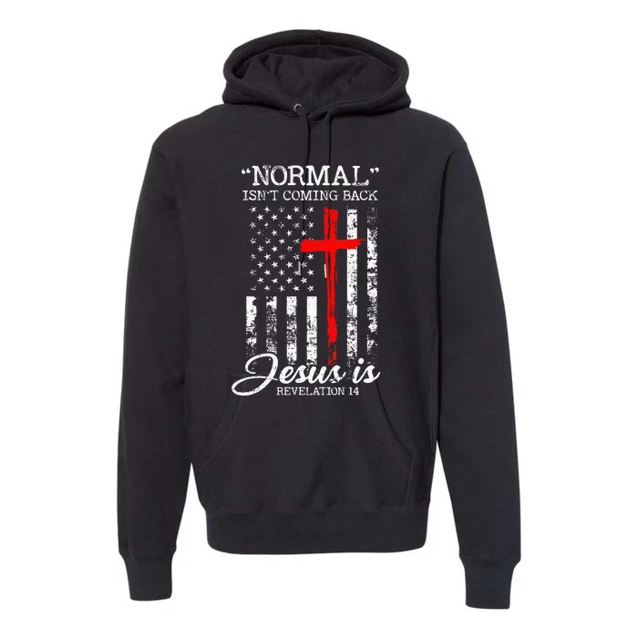 Normal Isnt Coming Back But Jesus Is Revelation 14 USA Flag Premium Hoodie