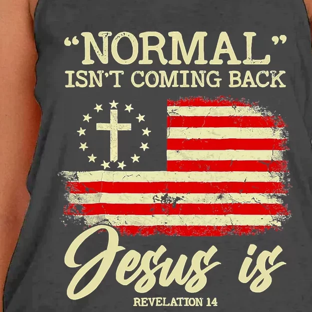 Normal Isn't Coming Back But Jesus Is Revelation 14 Costume Women's Knotted Racerback Tank