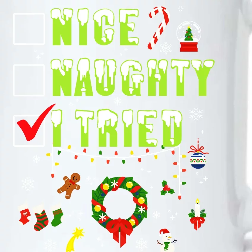 Nice Naughty I Tried Funny Christmas Checklist Black Color Changing Mug