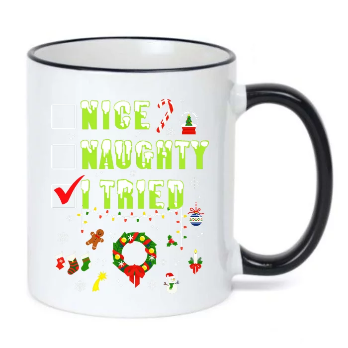 Nice Naughty I Tried Funny Christmas Checklist Black Color Changing Mug