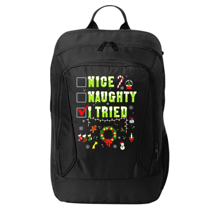 Nice Naughty I Tried Funny Christmas Checklist City Backpack