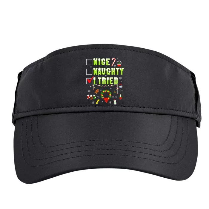 Nice Naughty I Tried Funny Christmas Checklist Adult Drive Performance Visor