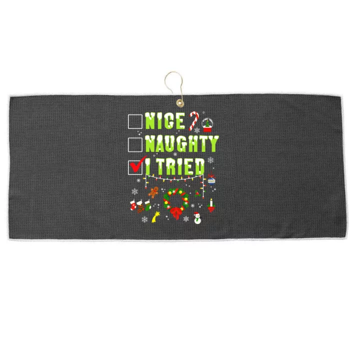 Nice Naughty I Tried Funny Christmas Checklist Large Microfiber Waffle Golf Towel