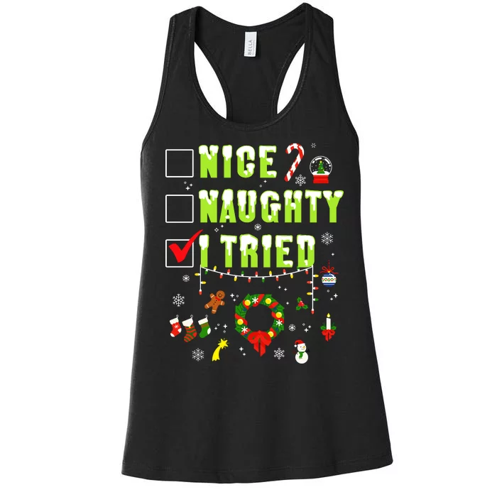 Nice Naughty I Tried Funny Christmas Checklist Women's Racerback Tank