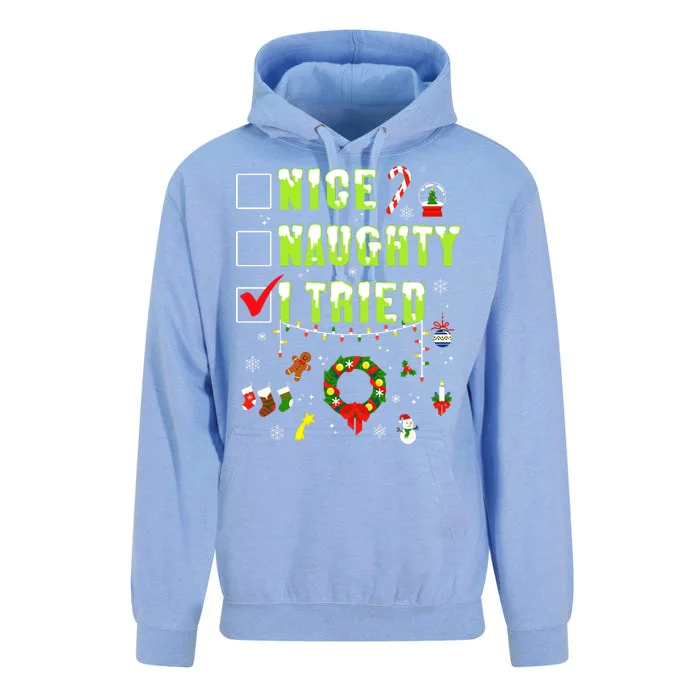 Nice Naughty I Tried Funny Christmas Checklist Unisex Surf Hoodie