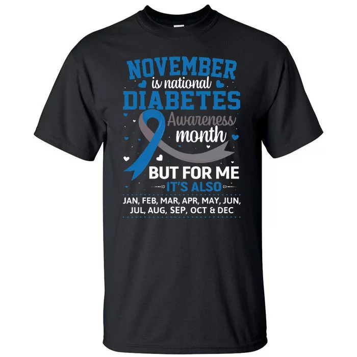 November Is Diabetes Awareness Month Blue And Gray Ribbon Tall T-Shirt