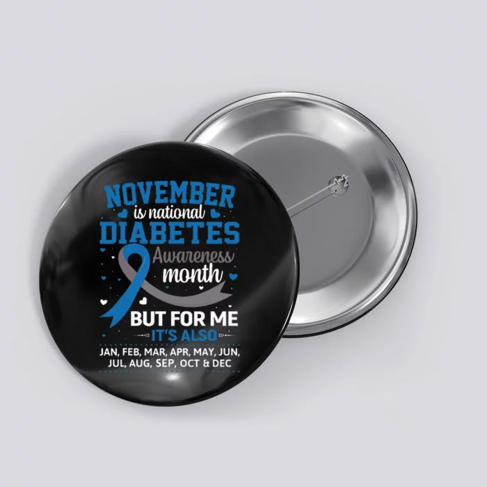 November Is Diabetes Awareness Month Blue And Gray Ribbon Button