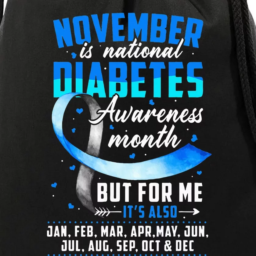 November Is Diabetes Awareness Month Blue And Gray Ribbon Drawstring Bag