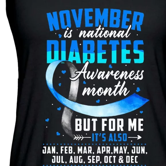 November Is Diabetes Awareness Month Blue And Gray Ribbon Ladies Essential Flowy Tank