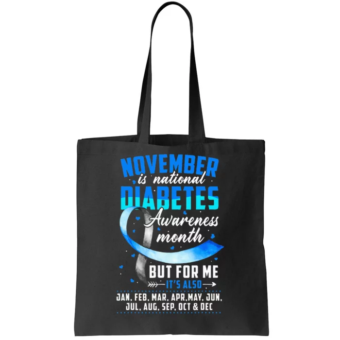 November Is Diabetes Awareness Month Blue And Gray Ribbon Tote Bag