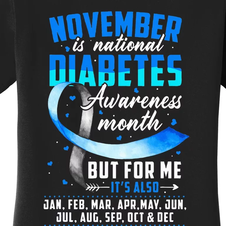 November Is Diabetes Awareness Month Blue And Gray Ribbon Women's T-Shirt