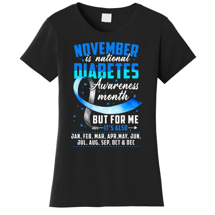 November Is Diabetes Awareness Month Blue And Gray Ribbon Women's T-Shirt