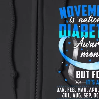 November Is Diabetes Awareness Month Blue And Gray Ribbon Full Zip Hoodie