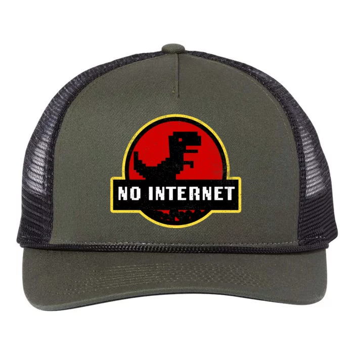 No Internet Dinosaur Park Logo Parody Distressed Retro Rope Trucker Hat Cap