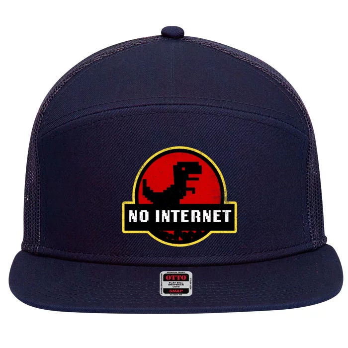 No Internet Dinosaur Park Logo Parody Distressed 7 Panel Mesh Trucker Snapback Hat