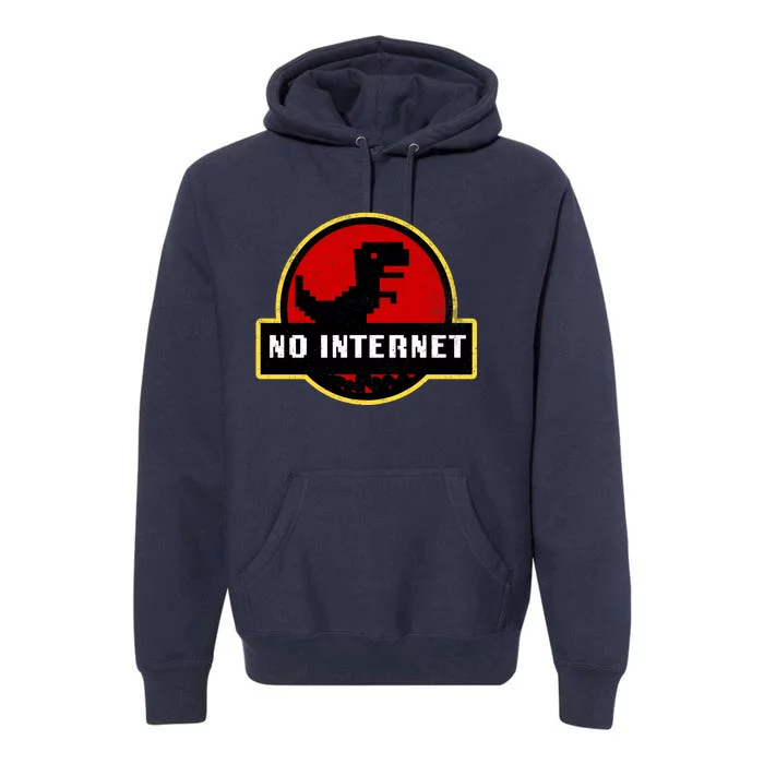 No Internet Dinosaur Park Logo Parody Distressed Premium Hoodie