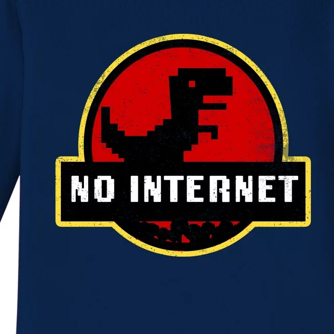 No Internet Dinosaur Park Logo Parody Distressed Baby Long Sleeve Bodysuit