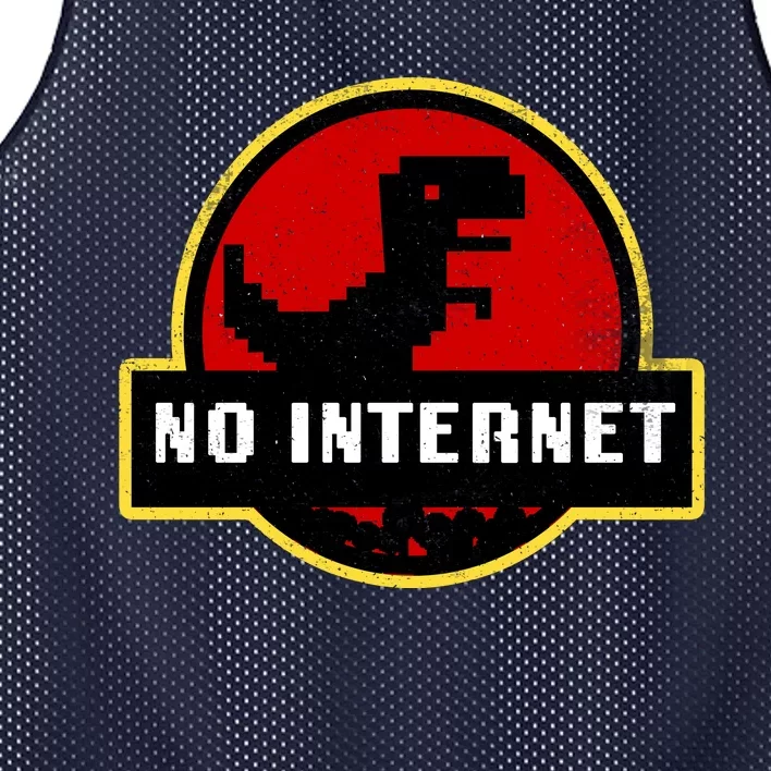 No Internet Dinosaur Park Logo Parody Distressed Mesh Reversible Basketball Jersey Tank