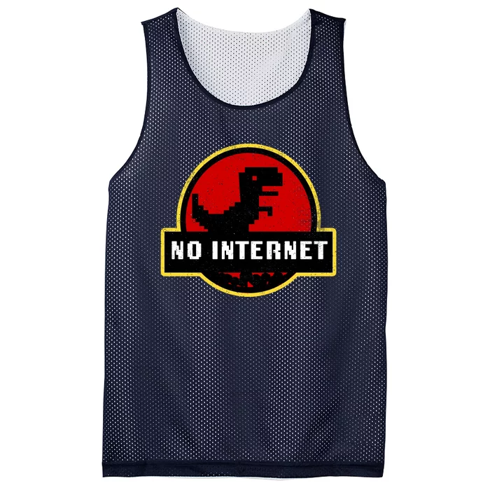 No Internet Dinosaur Park Logo Parody Distressed Mesh Reversible Basketball Jersey Tank