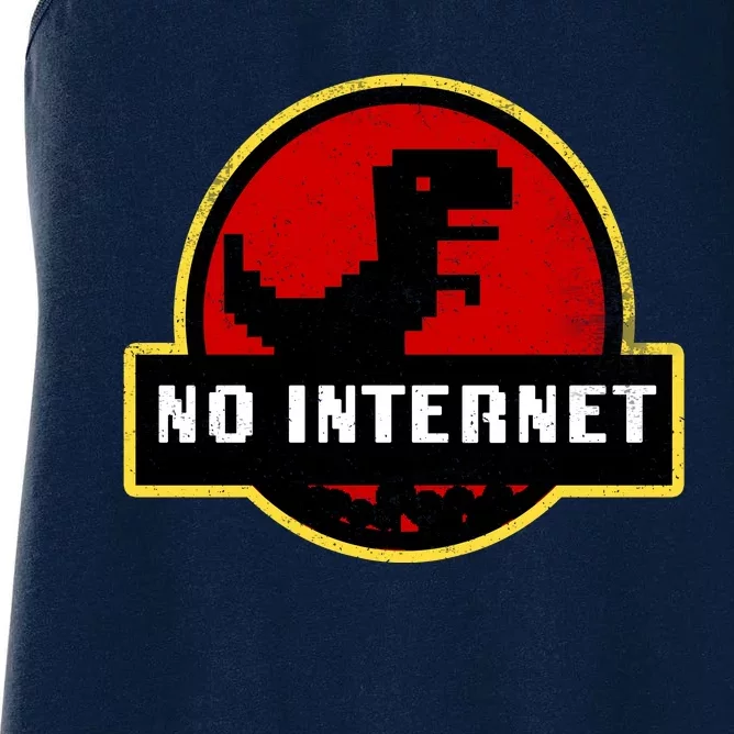 No Internet Dinosaur Park Logo Parody Distressed Women's Racerback Tank