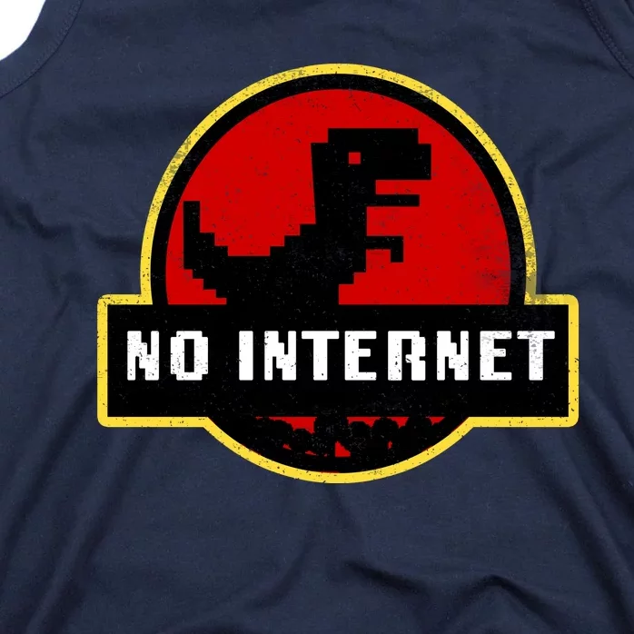 No Internet Dinosaur Park Logo Parody Distressed Tank Top