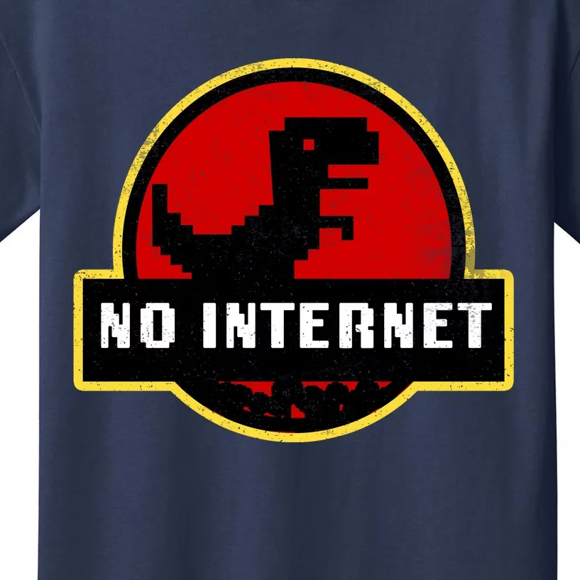 No Internet Dinosaur Park Logo Parody Distressed Kids T-Shirt