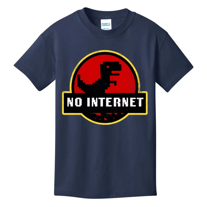 No Internet Dinosaur Park Logo Parody Distressed Kids T-Shirt