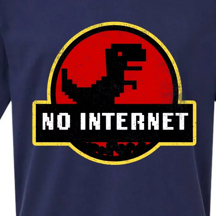 No Internet Dinosaur Park Logo Parody Distressed Sueded Cloud Jersey T-Shirt