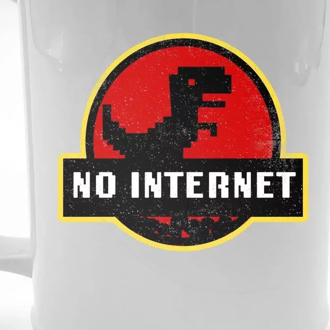 No Internet Dinosaur Park Logo Parody Distressed Front & Back Beer Stein