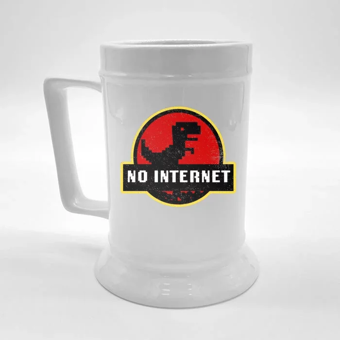 No Internet Dinosaur Park Logo Parody Distressed Front & Back Beer Stein