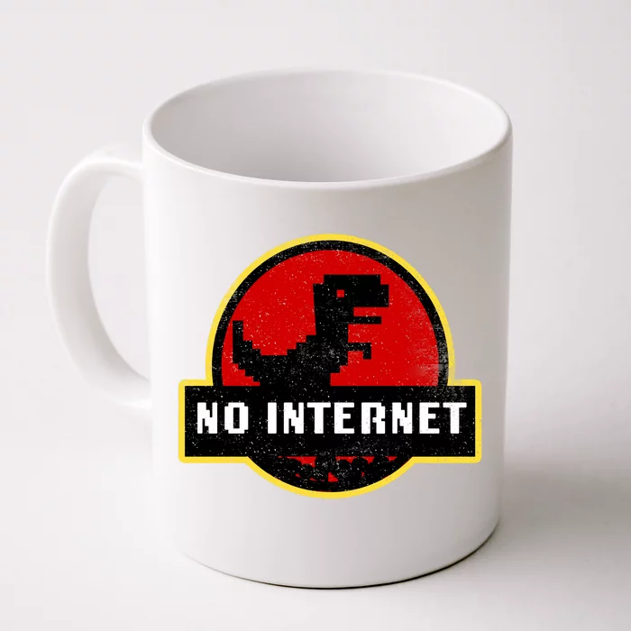 No Internet Dinosaur Park Logo Parody Distressed Front & Back Coffee Mug