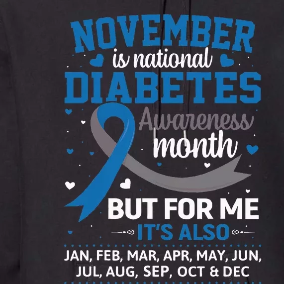 November is Diabetes Awareness Month Blue and Gray Ribbon Premium Hoodie