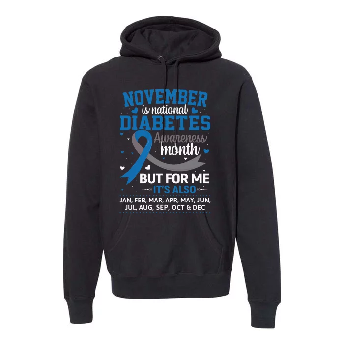 November is Diabetes Awareness Month Blue and Gray Ribbon Premium Hoodie