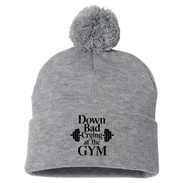 Now Im Down Bad Crying At The Gym Funny Pom Pom 12in Knit Beanie