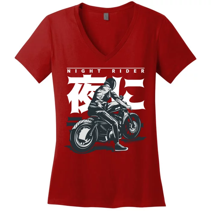 Night Rider Japanese Biker Women's V-Neck T-Shirt