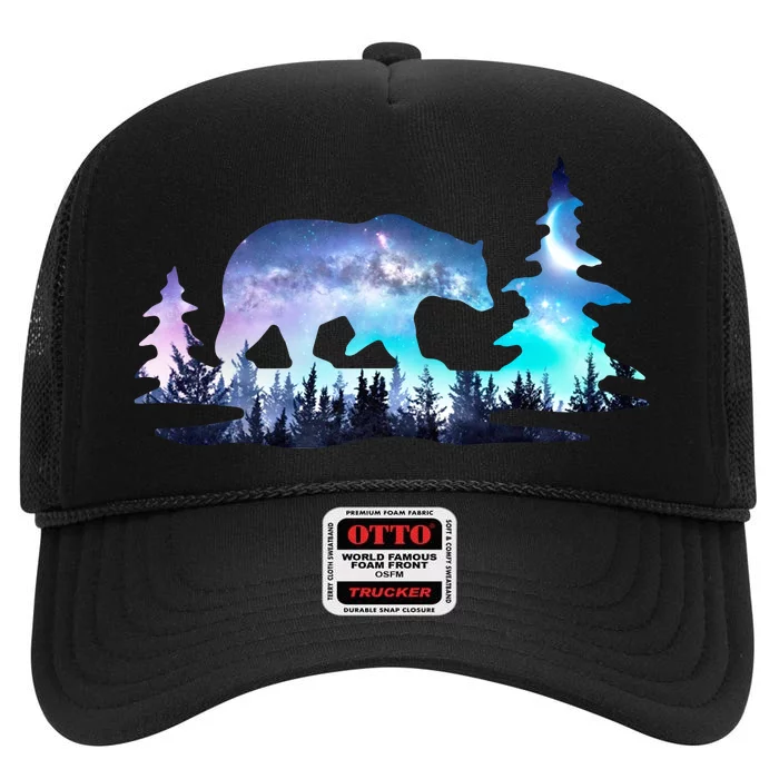 Night Sky Wilderness Bear High Crown Mesh Trucker Hat