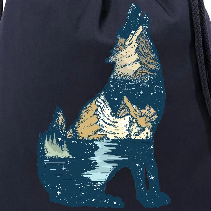 Night Wolf Wilderness Drawstring Bag