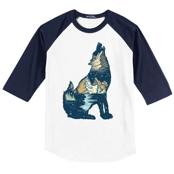 Night Wolf Wilderness Baseball Sleeve Shirt