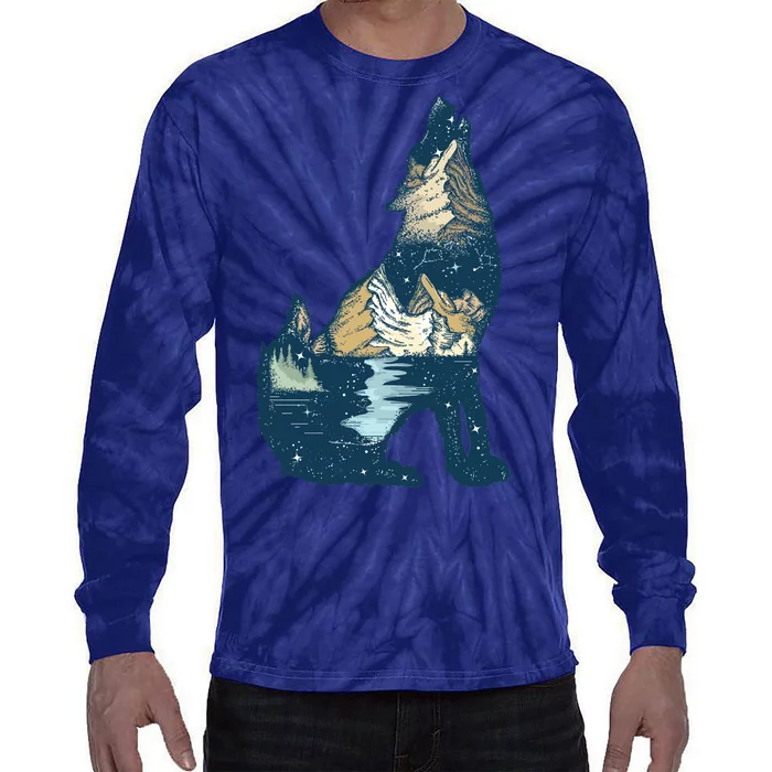 Night Wolf Wilderness Tie-Dye Long Sleeve Shirt