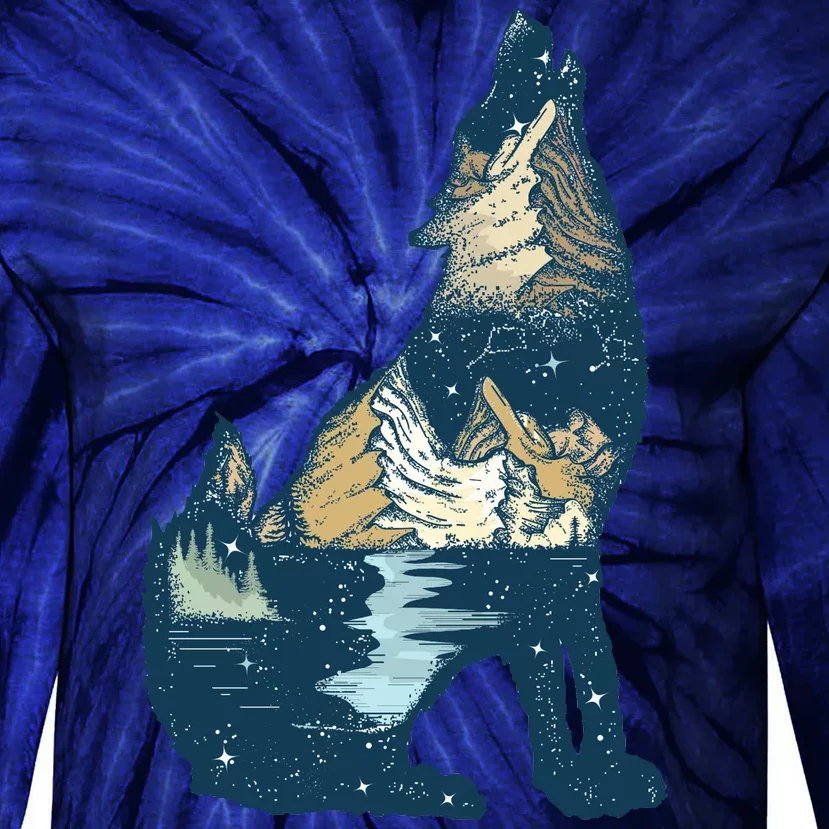 Night Wolf Wilderness Tie-Dye Long Sleeve Shirt