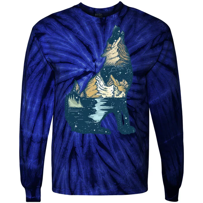 Night Wolf Wilderness Tie-Dye Long Sleeve Shirt