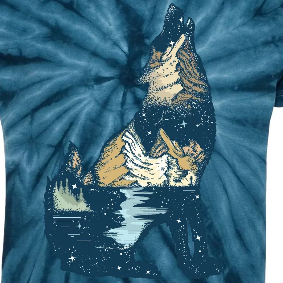 Night Wolf Wilderness Kids Tie-Dye T-Shirt