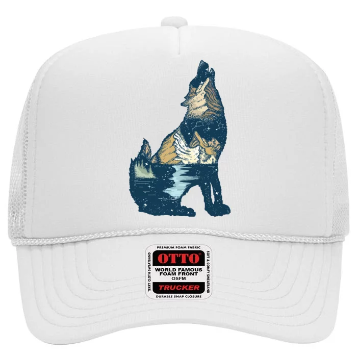 Night Wolf Wilderness High Crown Mesh Trucker Hat