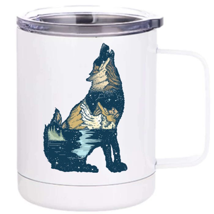 Night Wolf Wilderness Front & Back 12oz Stainless Steel Tumbler Cup