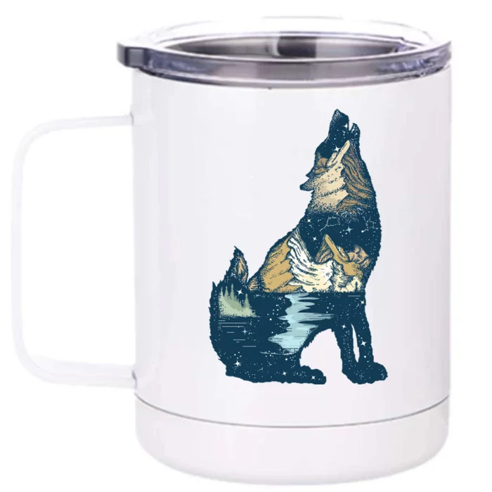 Night Wolf Wilderness Front & Back 12oz Stainless Steel Tumbler Cup